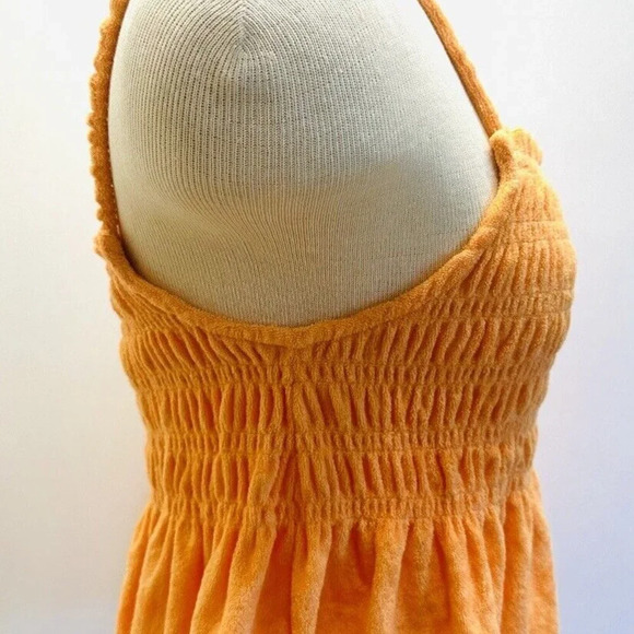 NWT SO Juniors Pullover Terry Cloth Smocked Peplum Orange Shirred Tank Sz Large - Picture 8 of 11